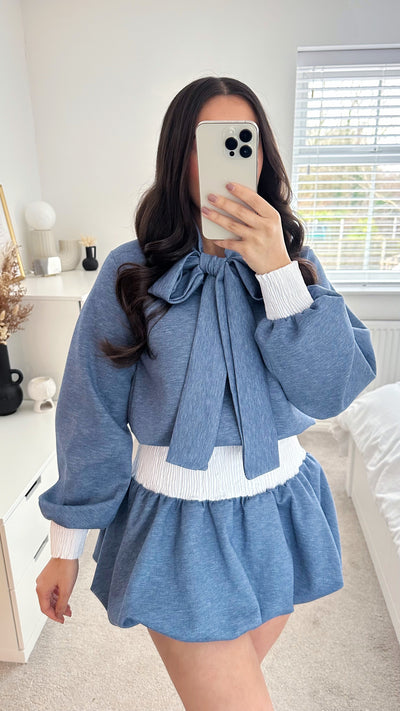 Bow Tie Puff Ball Co-Ord - DENIM BLUE