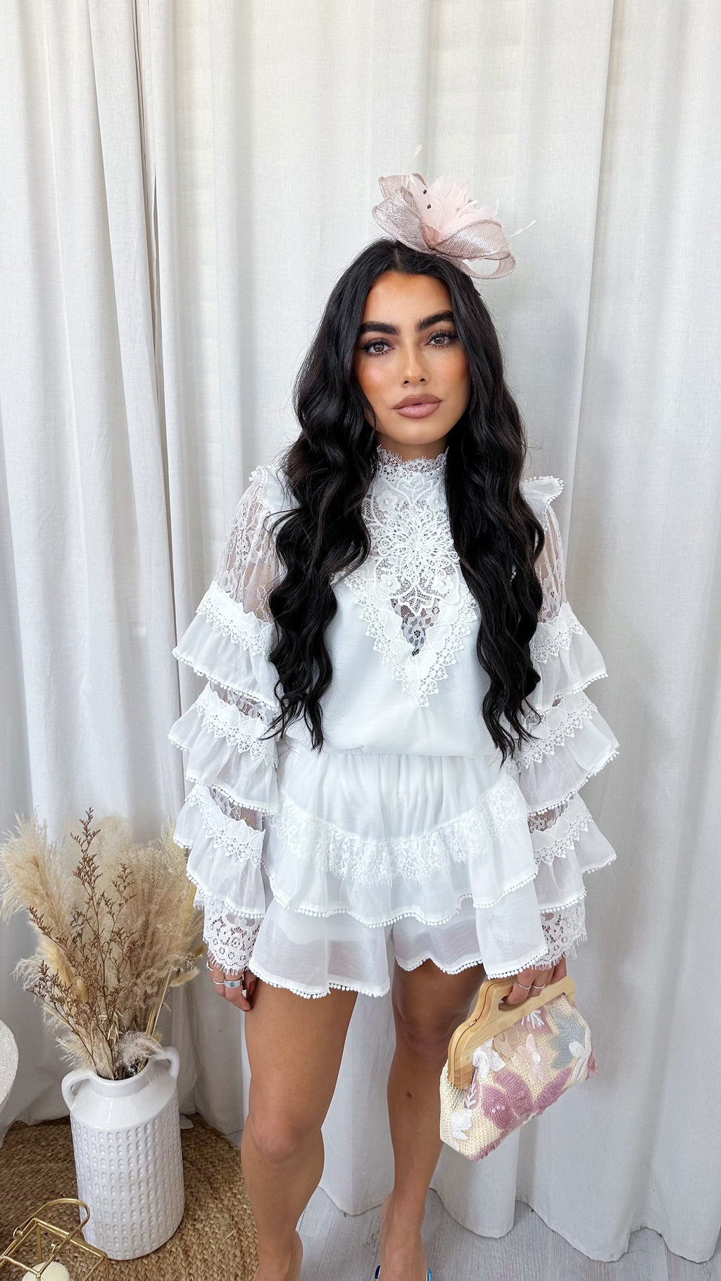 Layered Frill Lace Top and Skort Co-Ord - WHITE