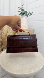 Crocodile Print Handbag - BROWN