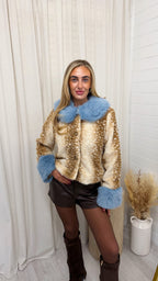 Fluffy Cuffed Faux Fur Deer Jacket - BABY BLUE