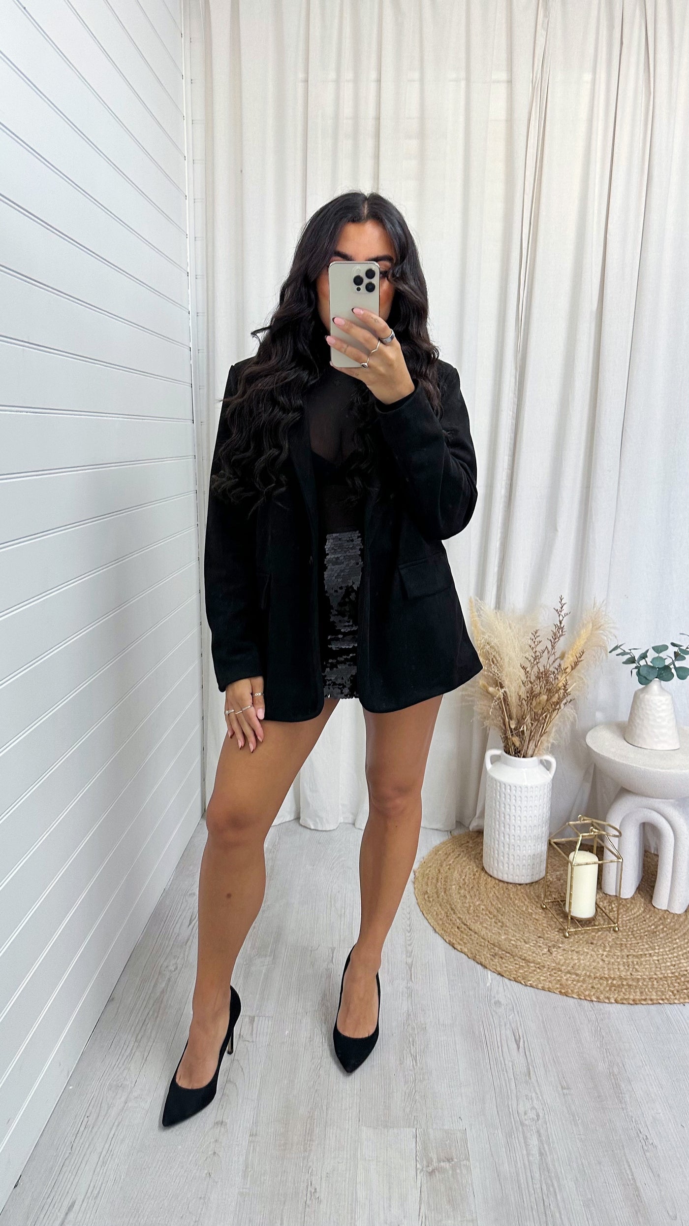 Suede Tailored Fit Blazer - BLACK