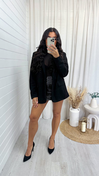 Suede Tailored Fit Blazer - BLACK