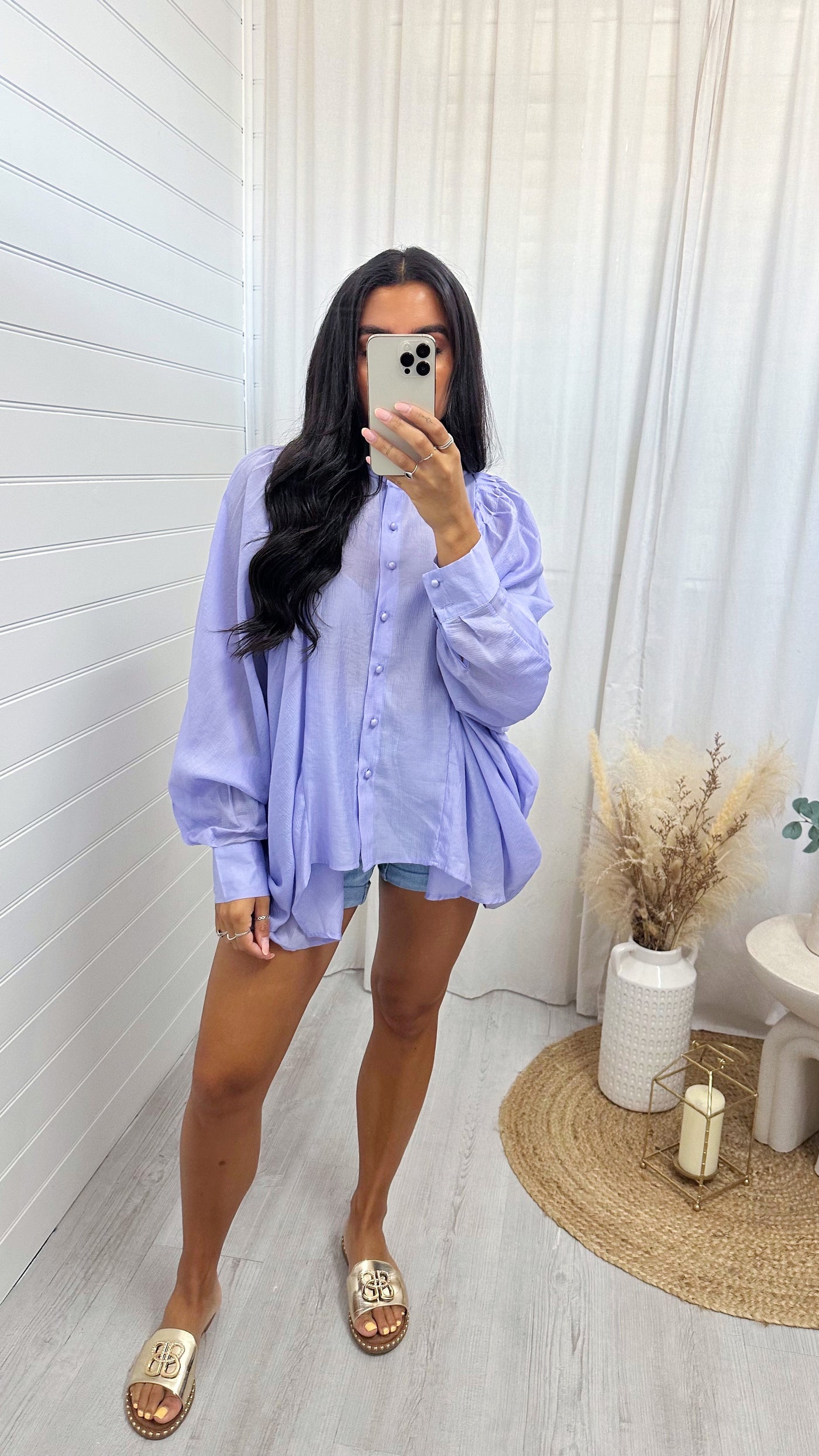 Balloon Sleeve Sheer Blouse - LILAC