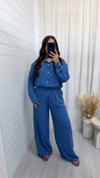 Oversized Pinstripe Shirt and Trousers Co-Ord - BLUE