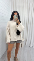 Chunky Rib Woollen Jacket - CREAM