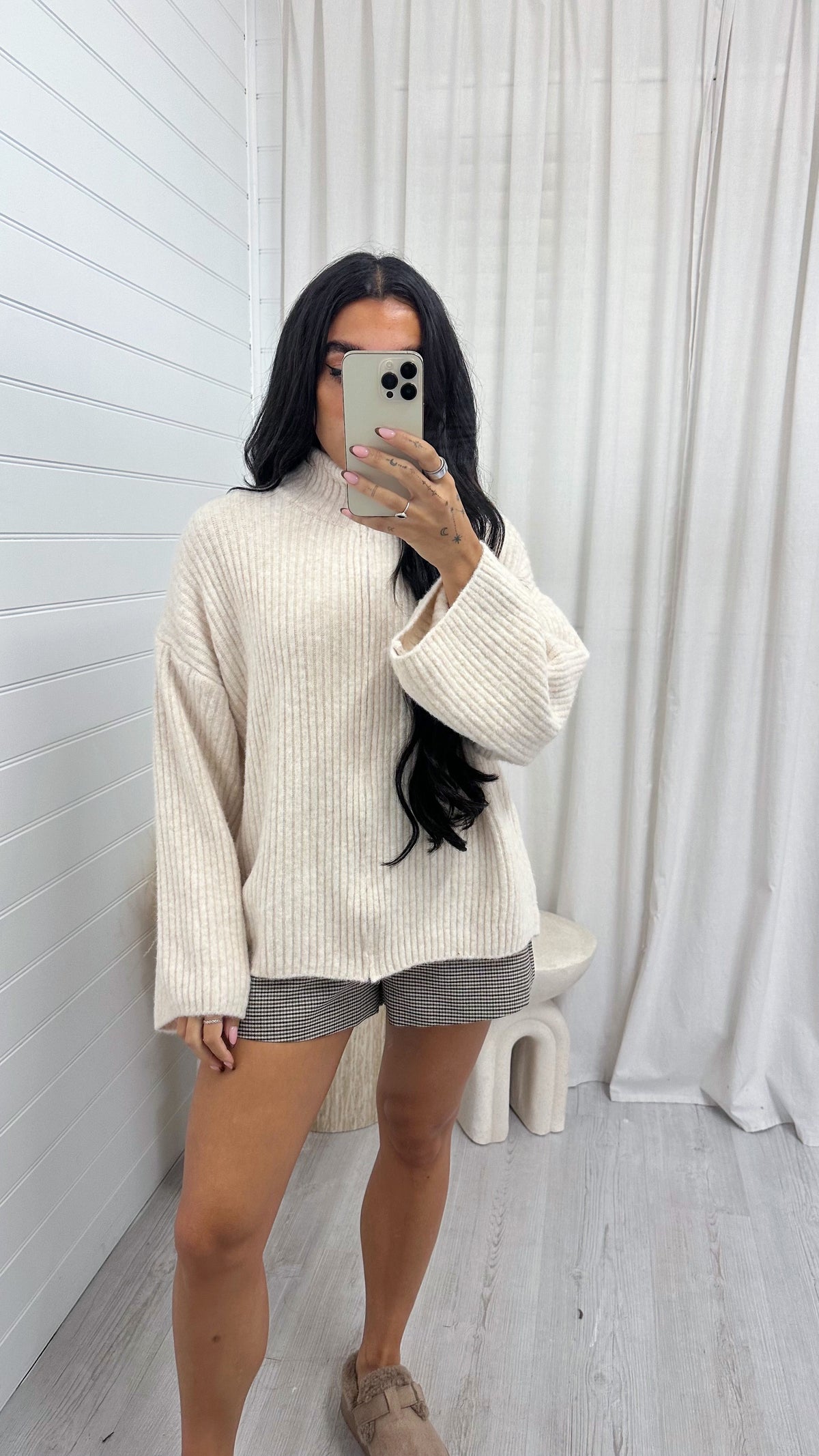 Chunky Rib Woollen Jacket - CREAM