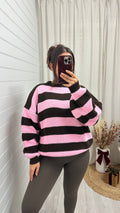 Chunky Knit Stripey Jumper - BROWN/PINK