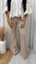 Seam Front Flared Slim Fit Trousers - BEIGE