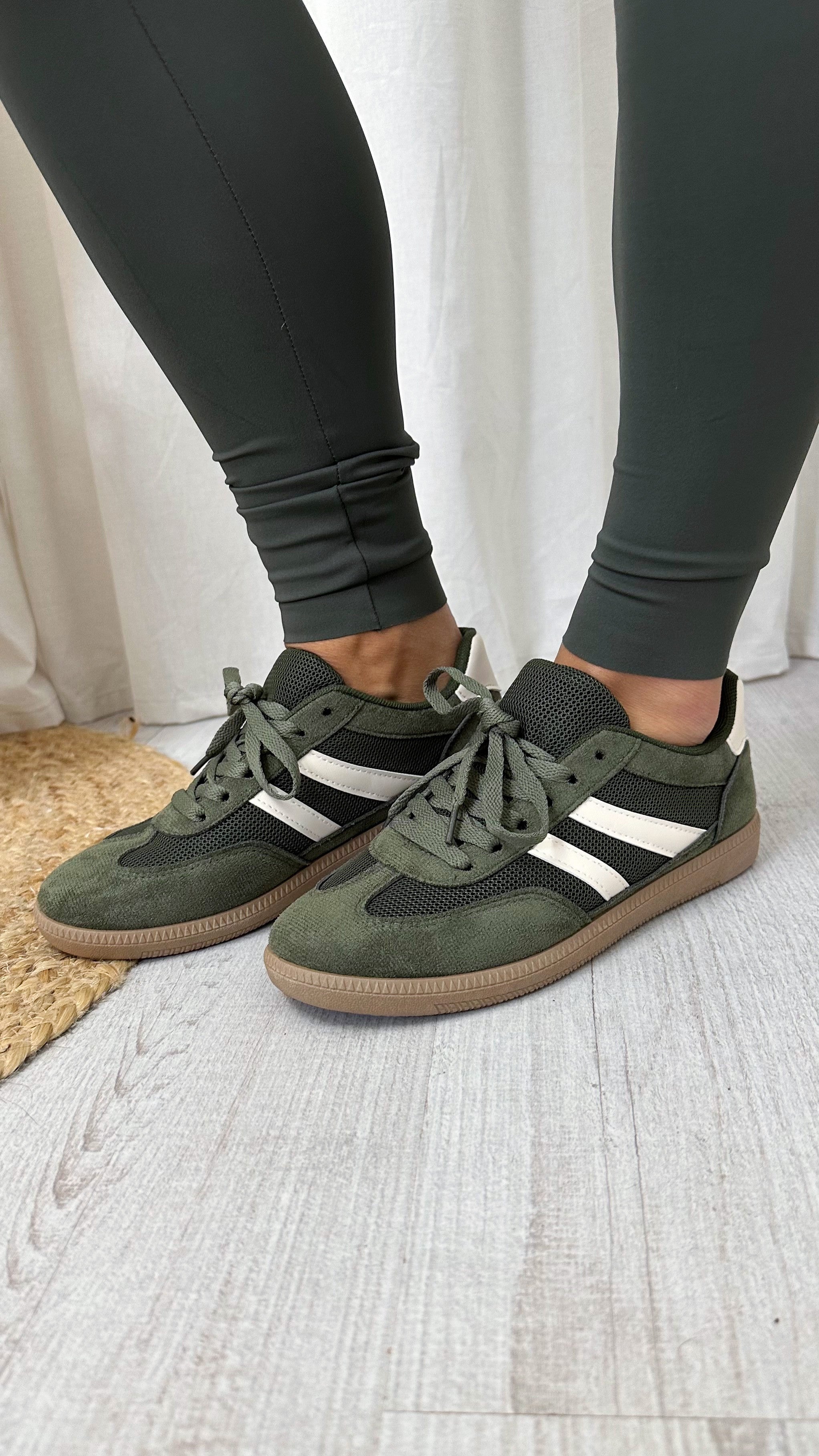 Classic Suede Stripe Court Trainers - KHAKI