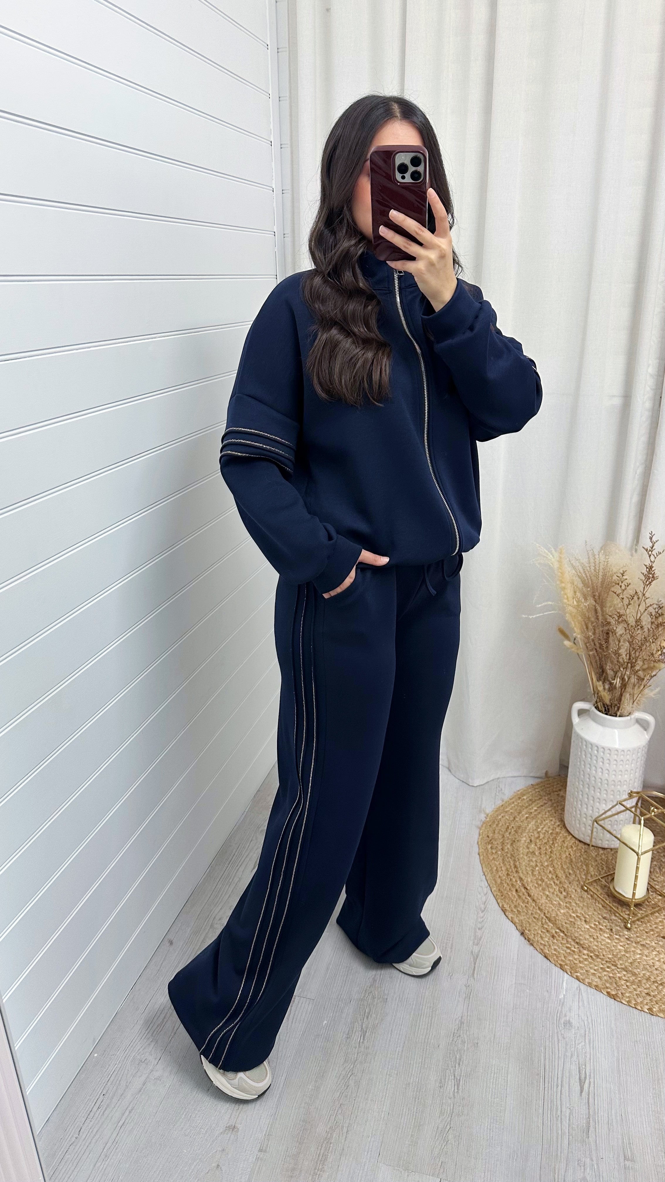Gold Embroidered Bomber Jacket and Joggers Tracksuit - NAVY