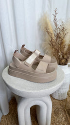 Chunky Velcro Strap Sandals - TAUPE