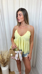 Strappy Chiffon Ruched Top - LEMON