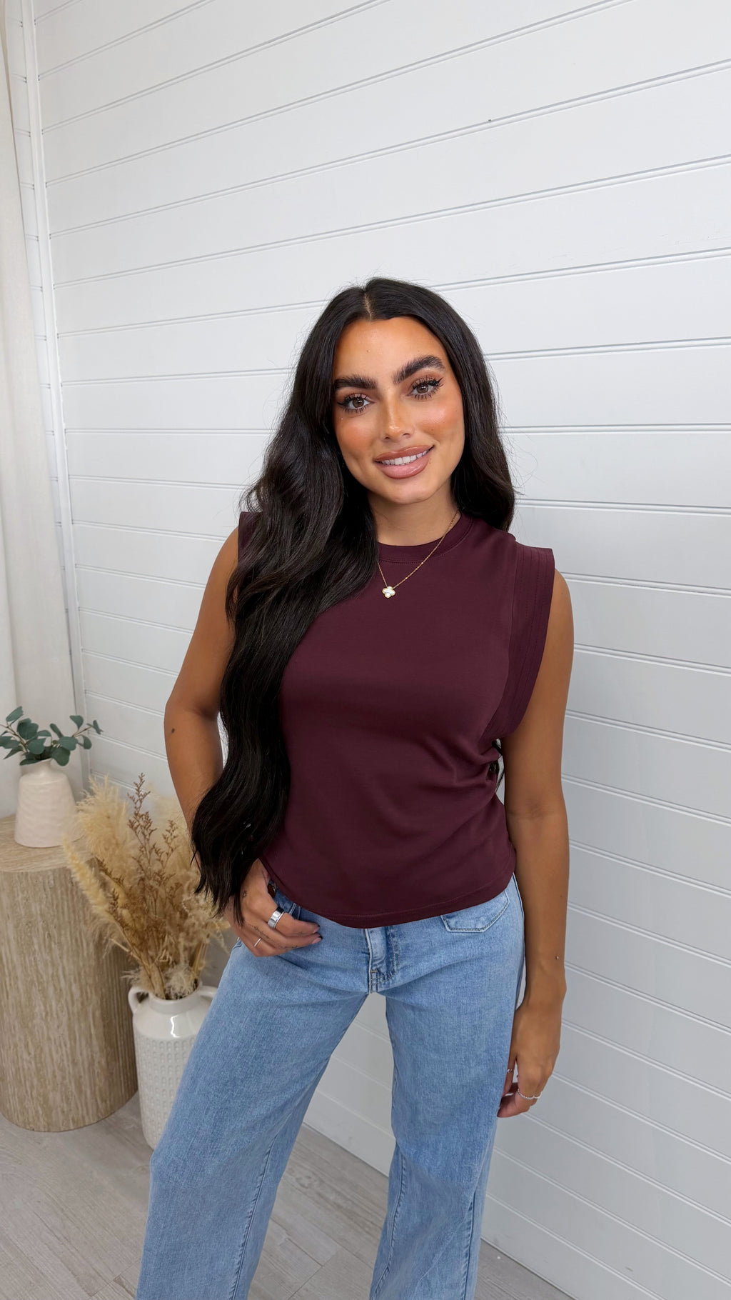 Cap Sleeve Soft Cotton T-Shirt - WINE