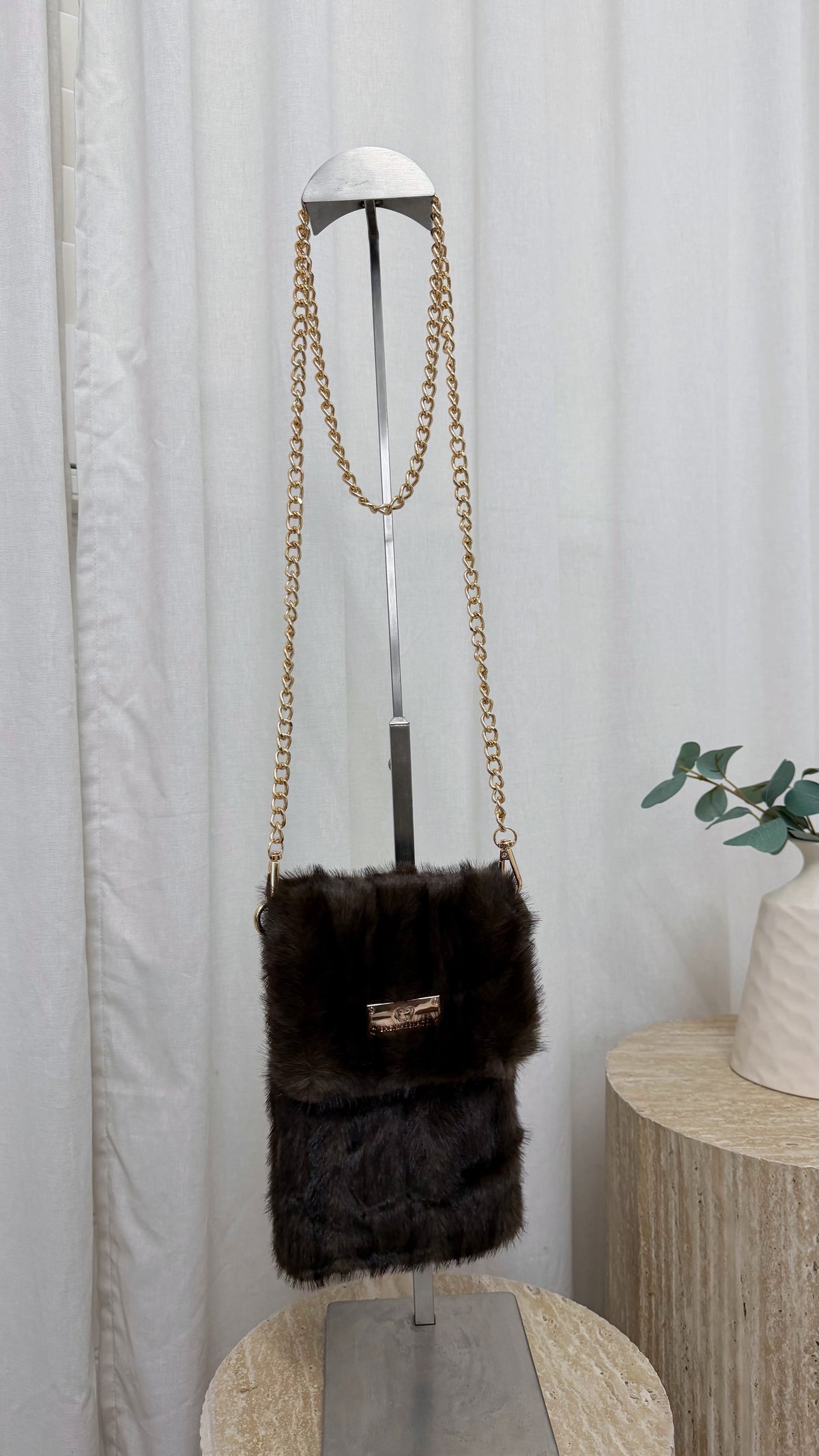 Faux Fur Mini Bag - BROWN