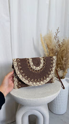 Crochet Arch Pattern Boho Clutch Bag - LIGHT BROWN