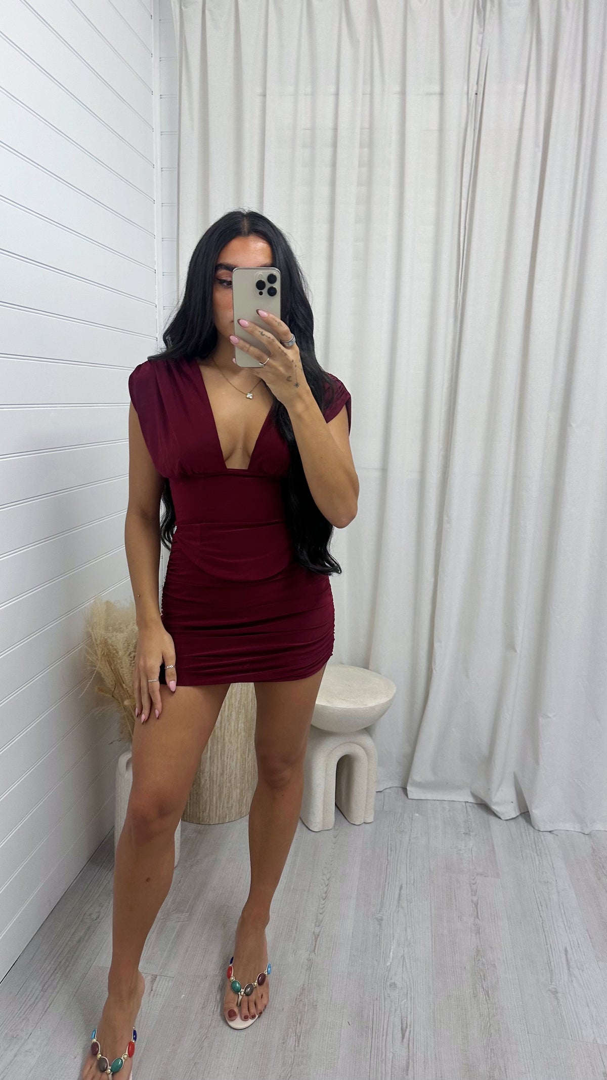 Ruched Corset Dress - BURGUNDY