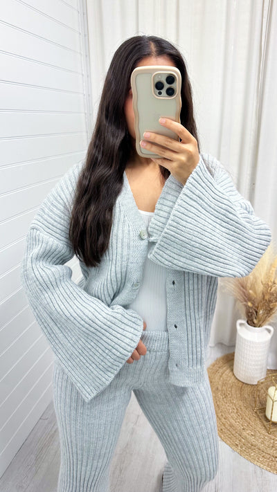 Chunky Knit Cardigan and Flares Co-Ord - GREY