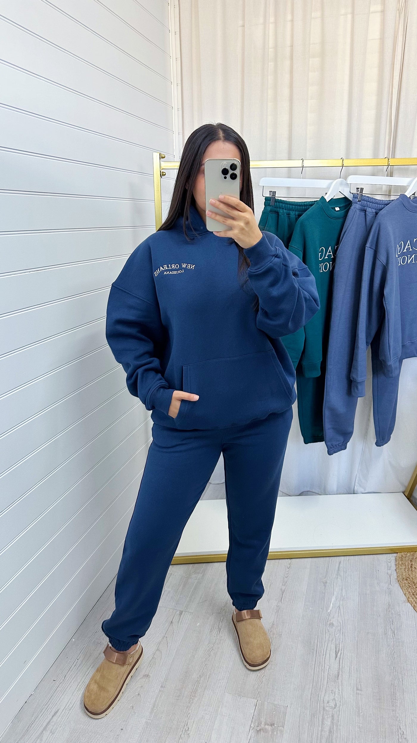 New Orleans Embroidered Hoodie and Joggers Tracksuit - NAVY