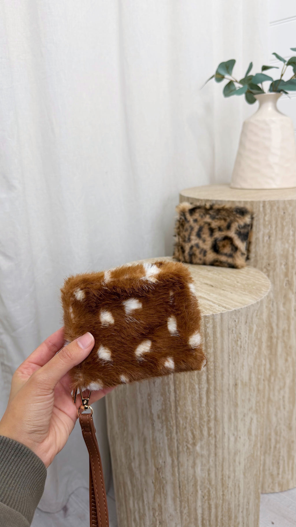 Deer Print Faux Fur Purse - TOFFEE