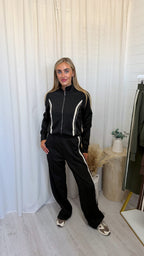 Contrast Stripe Jacket and Joggers Tracksuit - BLACK