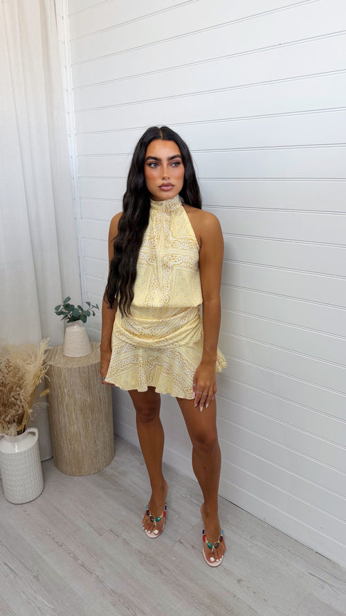 Bandana Print Halter Neck Top and Skirt Co-Ord - LEMON