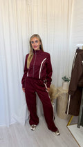 Contrast Stripe Jacket and Joggers Tracksuit - WINE