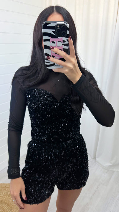 Velvet Sequin Corset Top - BLACK