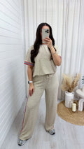 Soft Ribbed Side Strip T-Shirt and Trousers Co-Ord - SAND