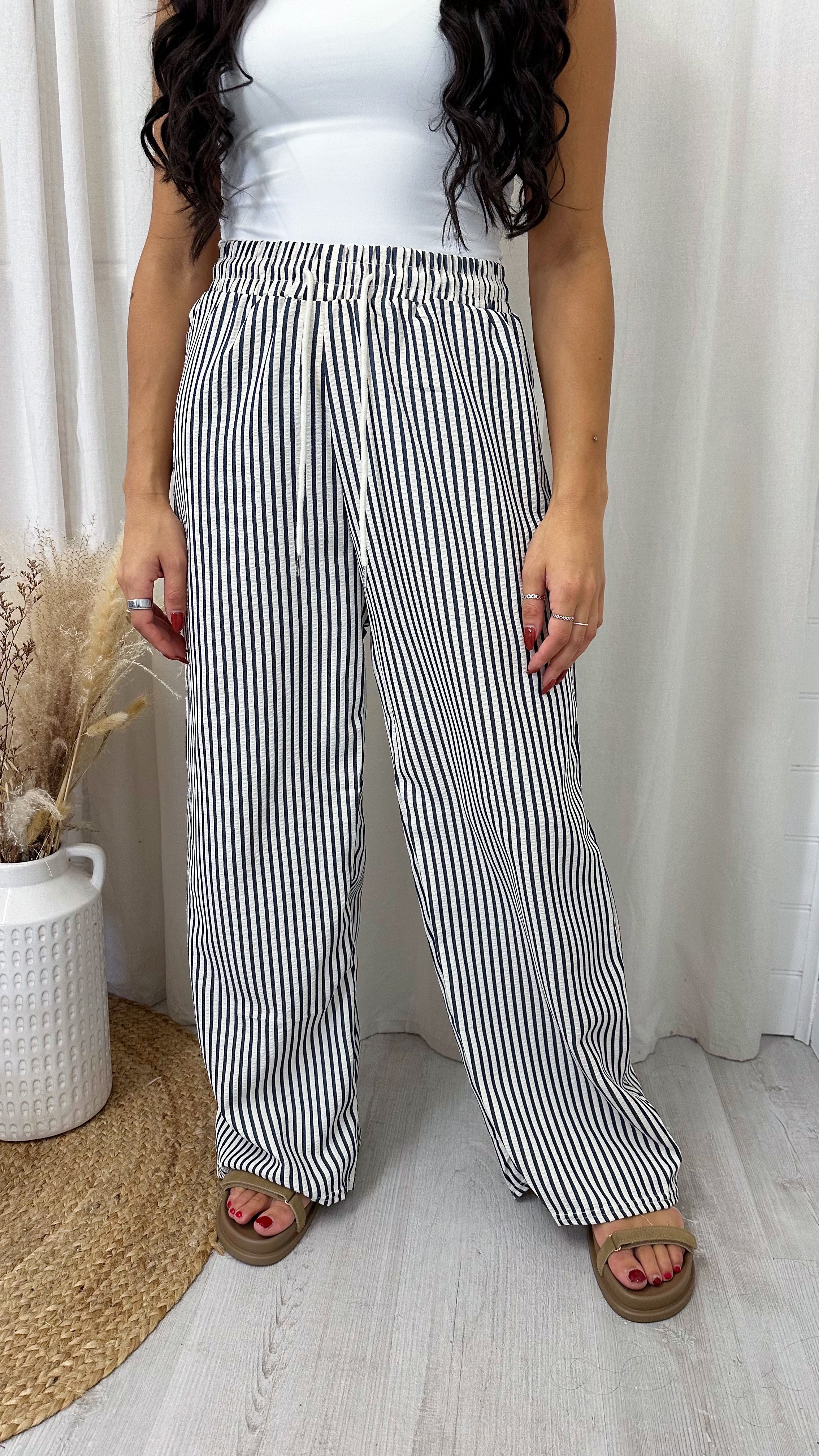 Relaxed Pinstripe Trousers - NAVY