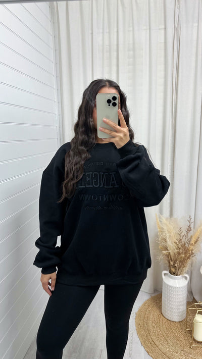Los Angeles Embroidered Fleece Lined Sweatshirt - BLACK