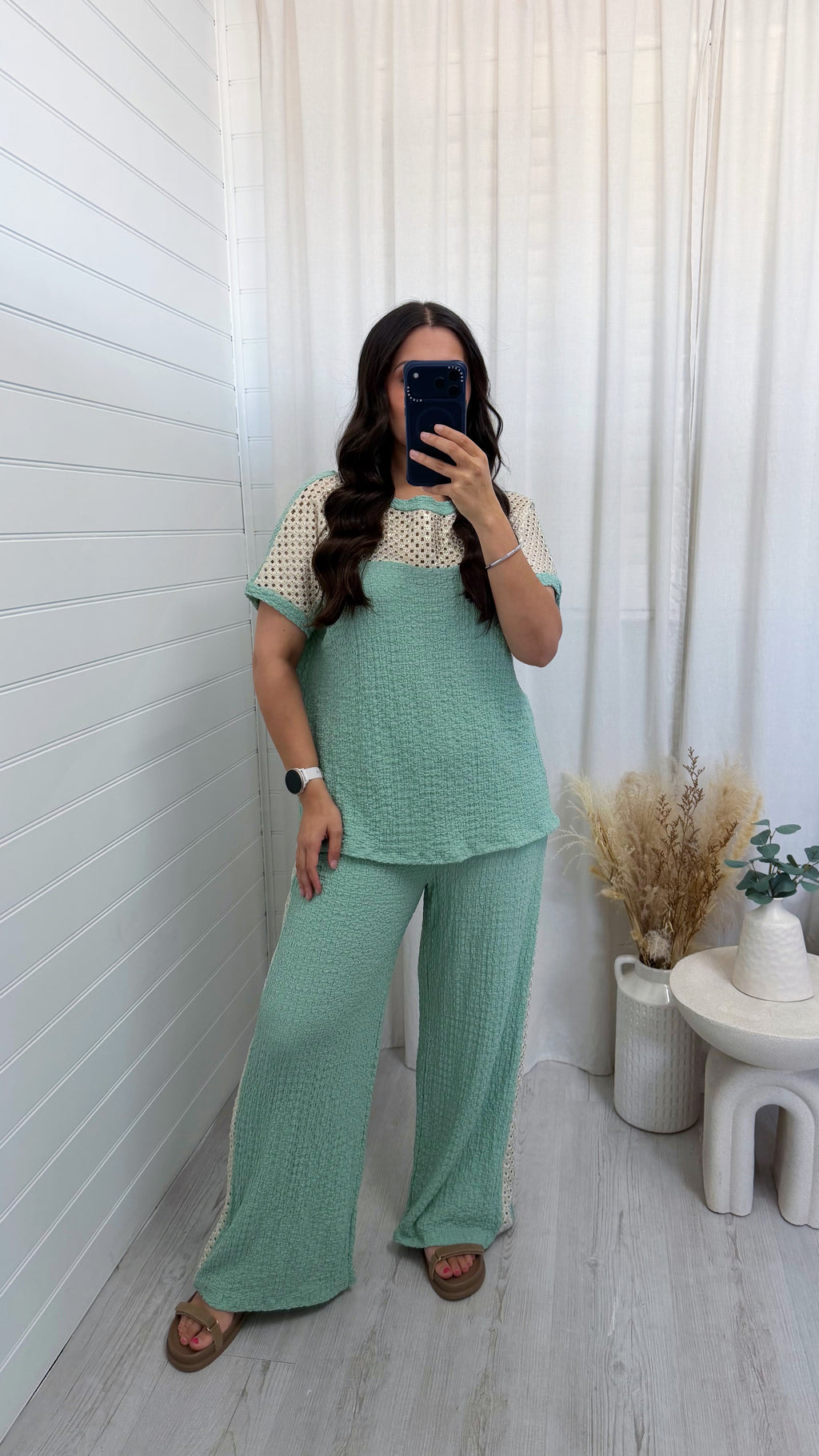 Metallic Mesh T-Shirt and Trouser Co-Ord - PEPPERMINT