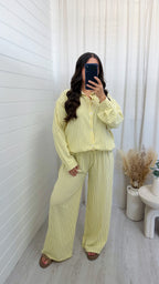 Oversized Pinstripe Shirt and Trousers Co-Ord - LEMON