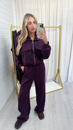 Front Pocket Jacket and Joggers Co-Ord - BERRY