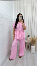 Polka Dot Cinched Shirt and Trousers Co-Ord - BABY PINK