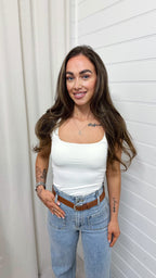 Basic Square Neck Vest Top - WHITE