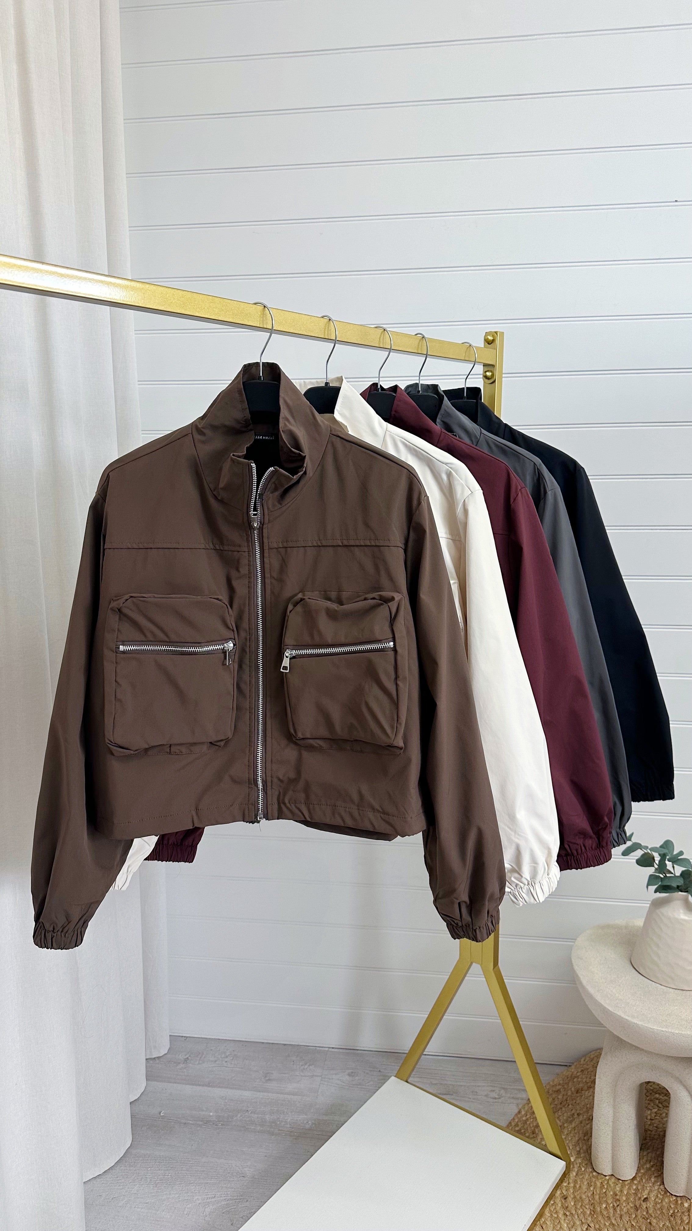 Cargo Zip Deatil Bomber Jacket - BROWN