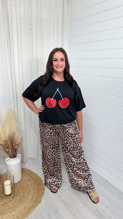 PLUS Side Stripe Satin Leopard Print Trousers