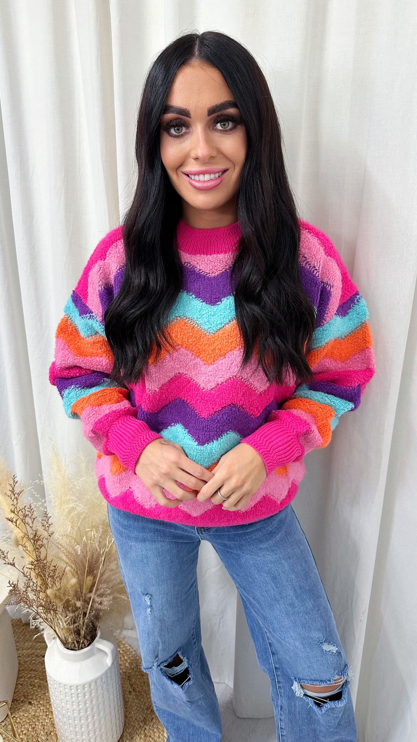 Multi-Coloured Zig Zag Knitted Jumper