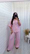 White Piped Shirt and Trousers Co-Ord - BABY PINK