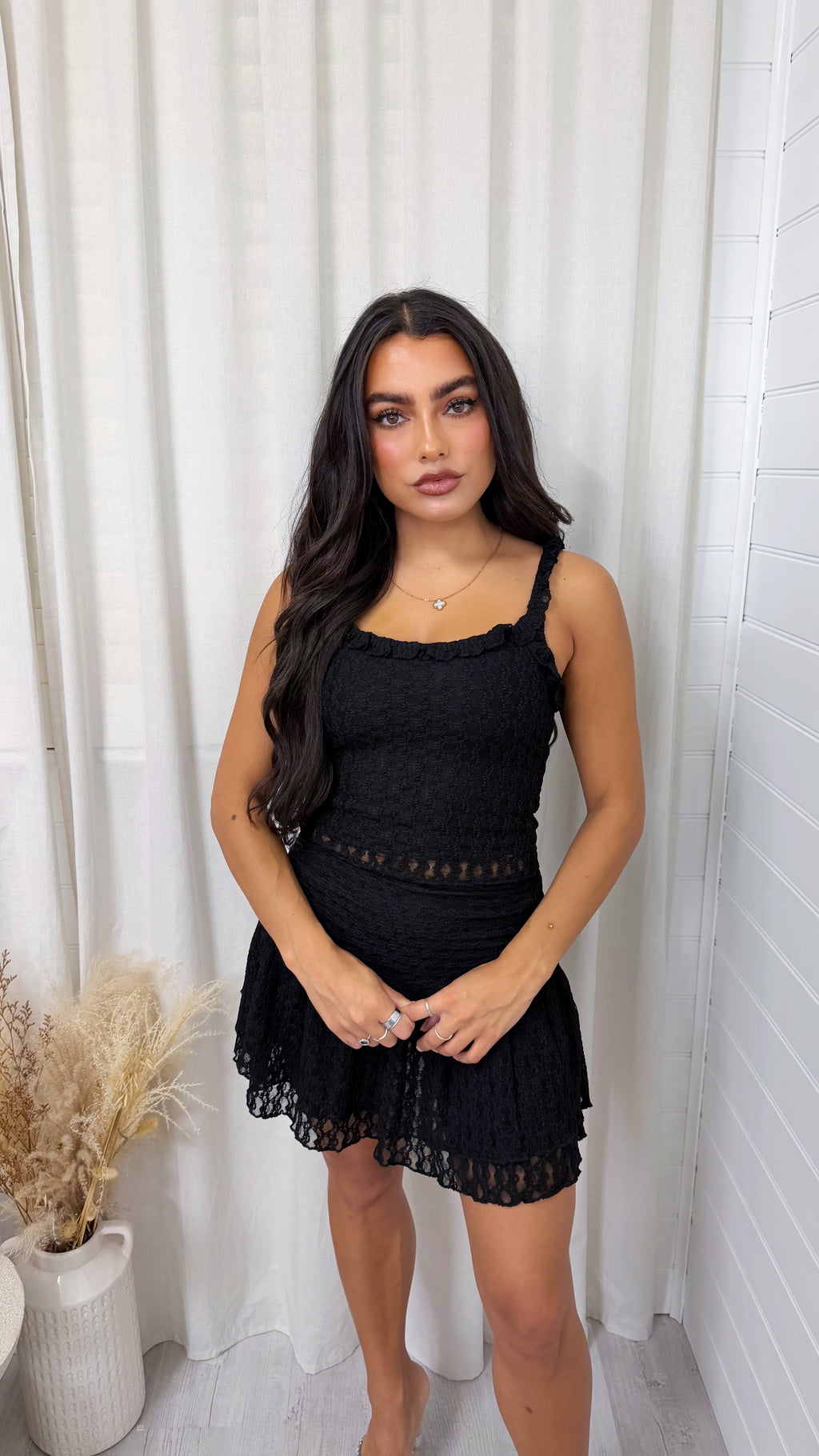 Lace Crop Top and Skirt Co-Ord - BLACK