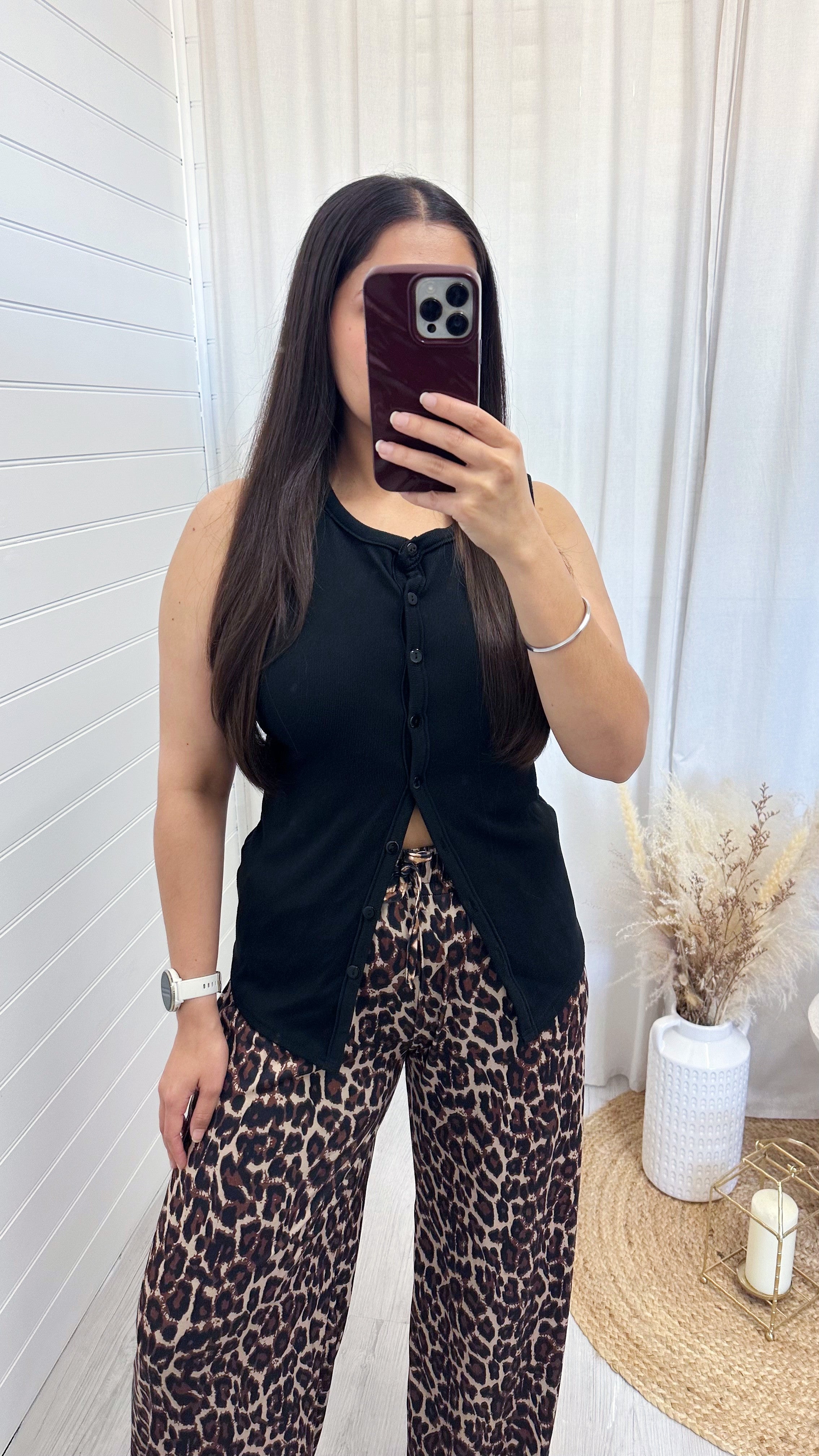 Stretchy Wide Leg Leopard Print Trousers - DARK LEOPARD