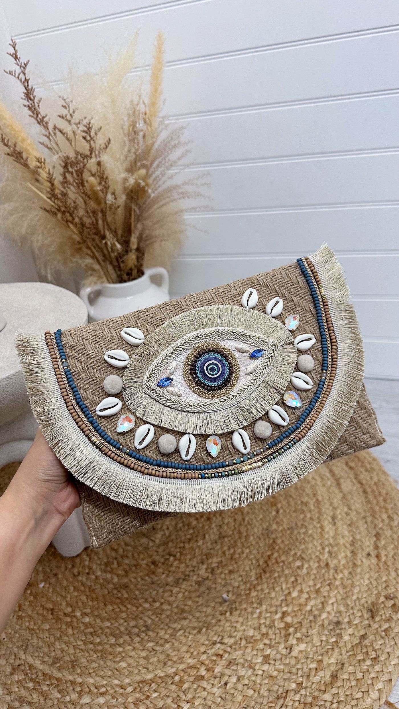 Seashell Blue Eye Boho Clutch Bag