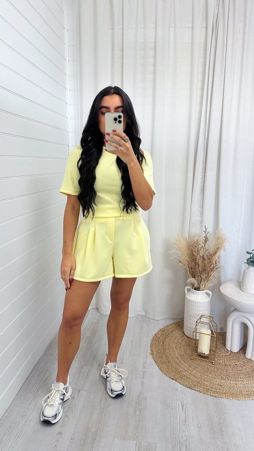 Basic Jersey T-Shirt and Shorts Co-Ord - LEMON