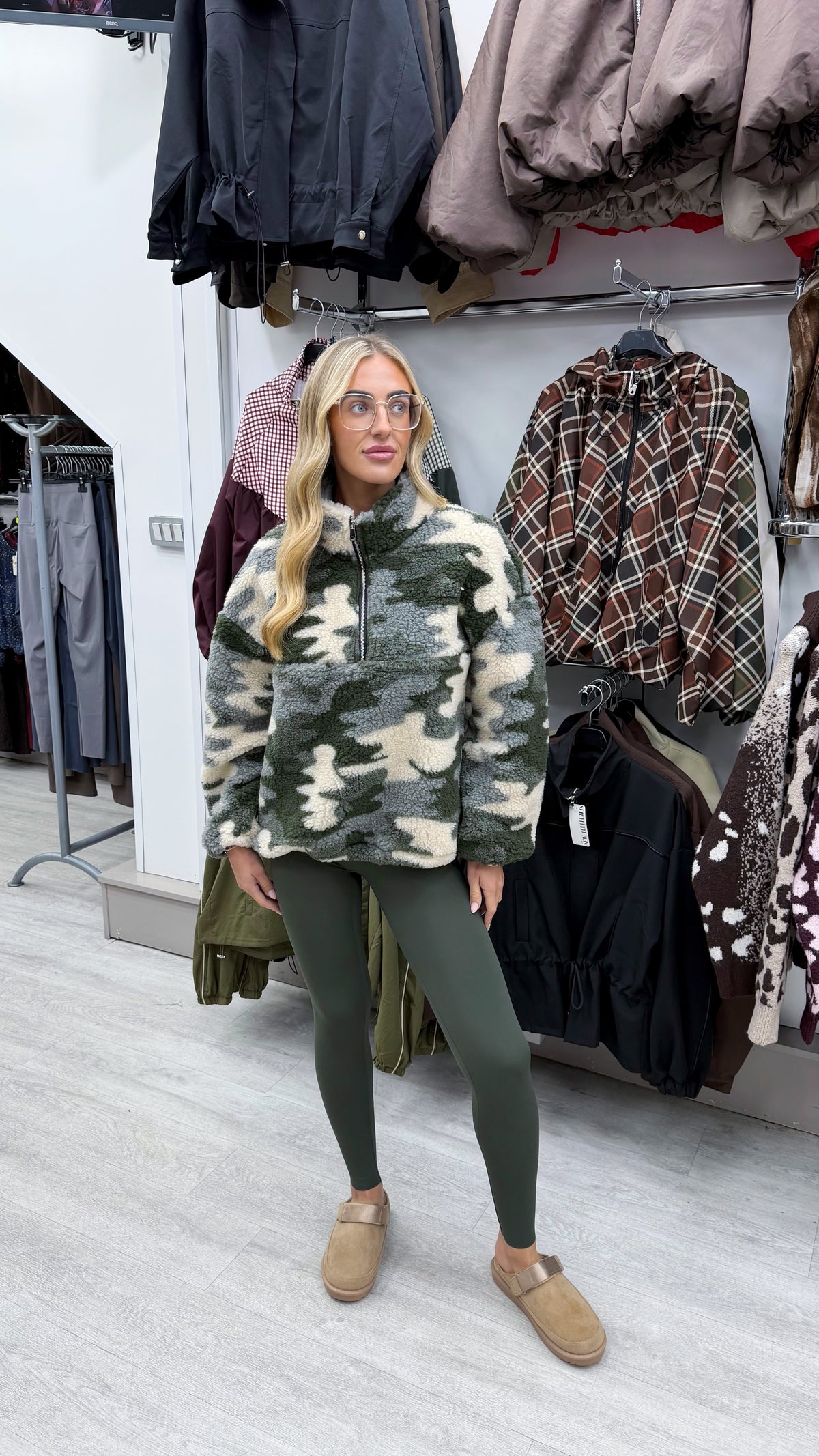 Camouflage Half Zip Fleece Sweatshirt - KHAKI/BEIGE