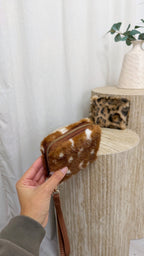 Deer Print Faux Fur Purse - TOFFEE