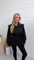 Cap Shoulder Belted Trench Jacket - BLACK