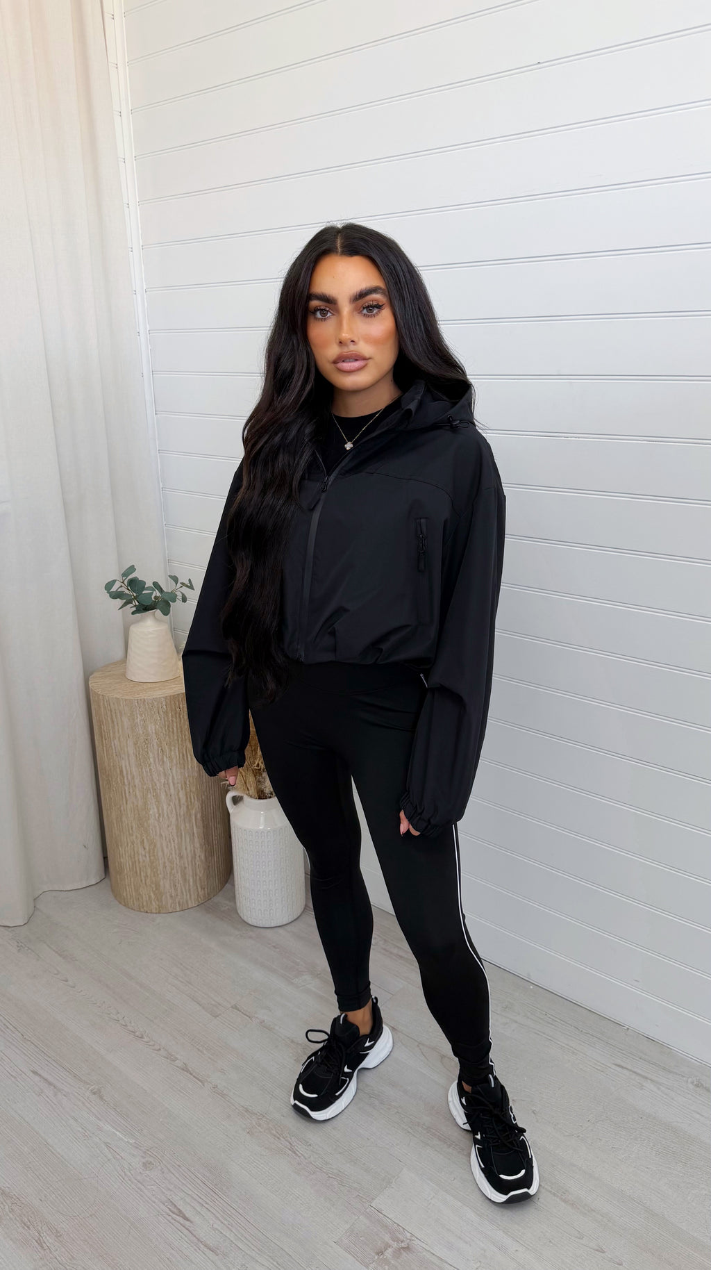 Cropped Athletic Bomber Jacket - BLACK