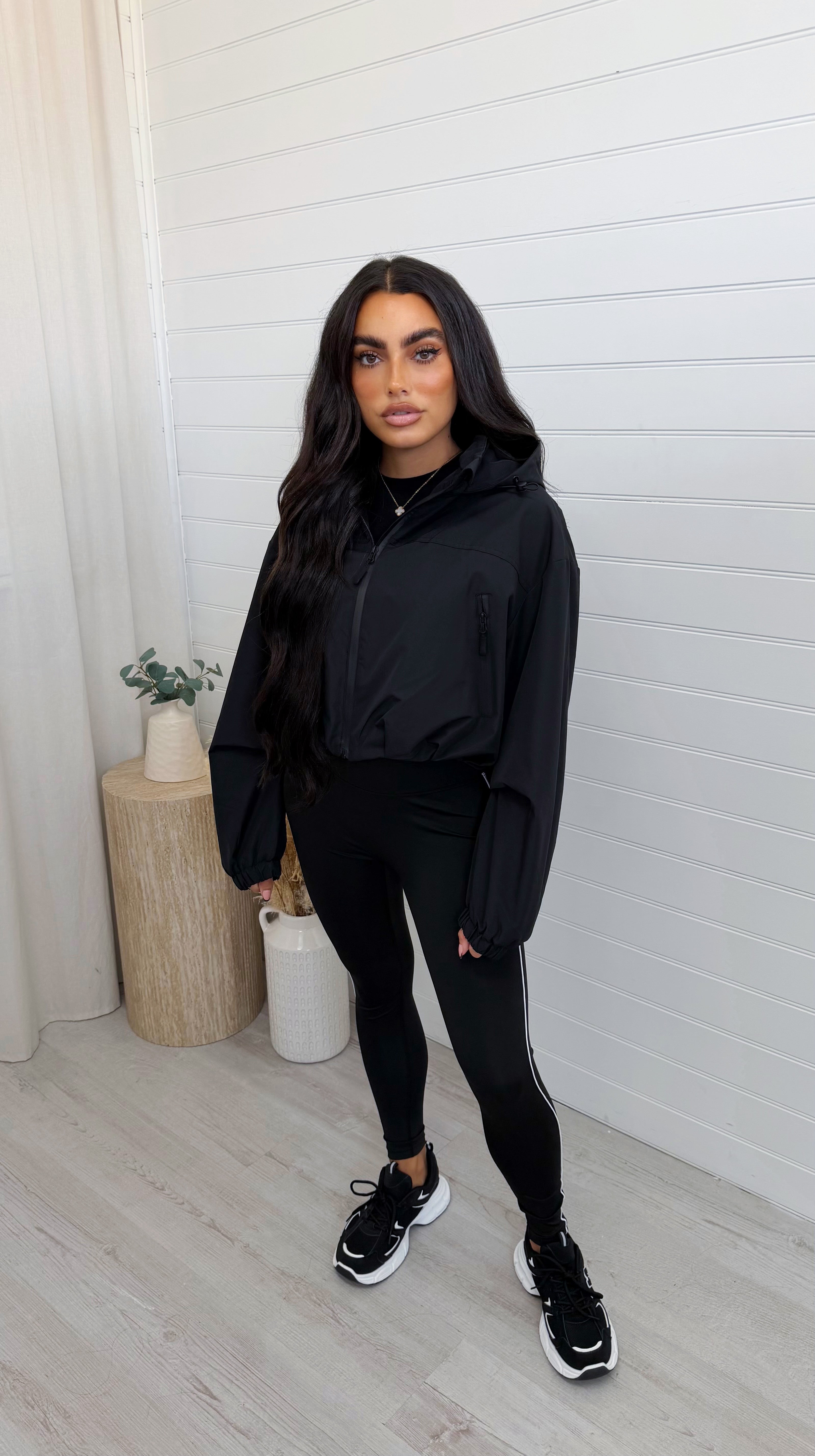 Cropped Athletic Bomber Jacket - BLACK