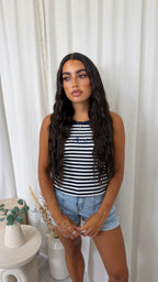 Amour Ribbed Stripey Vest Top - NAVY