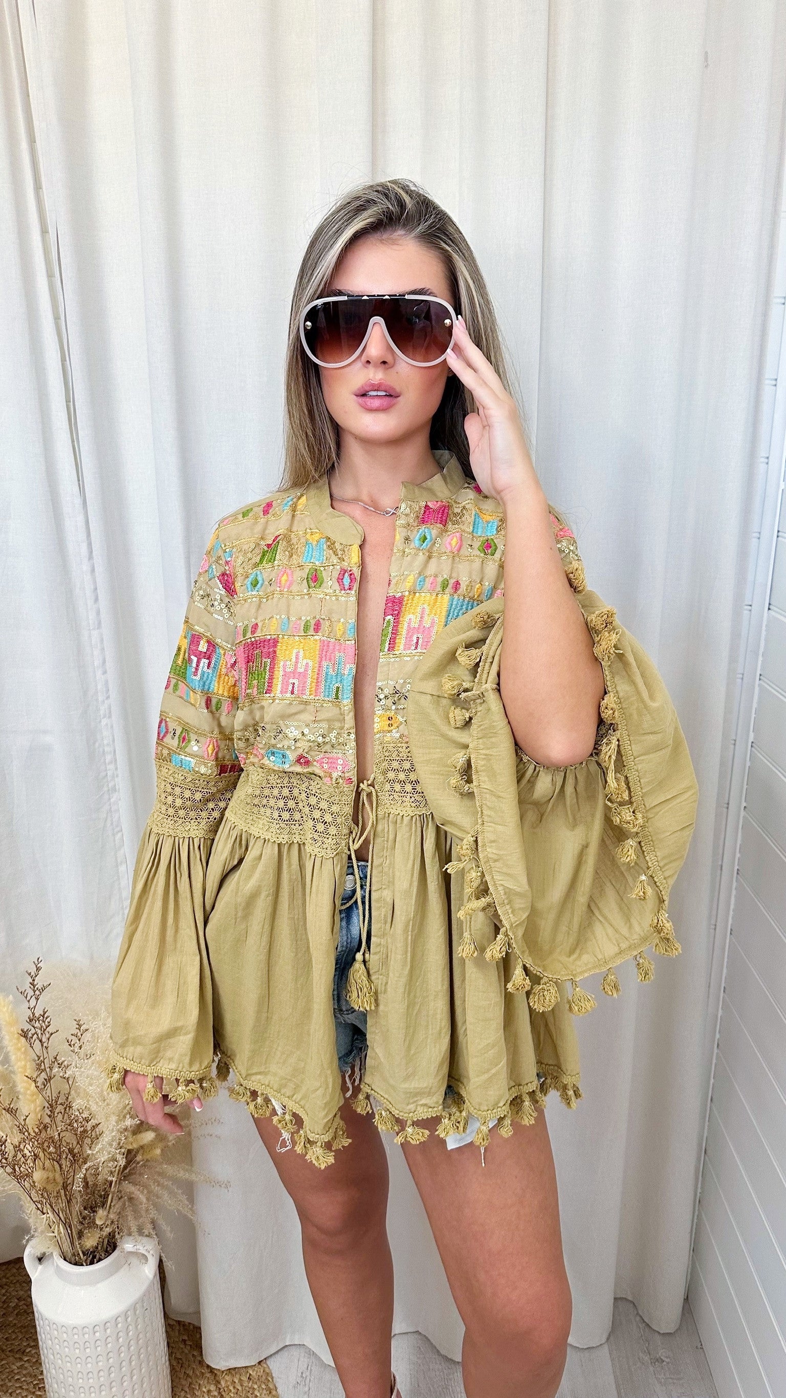 Multicolour Sequin Tassel Jacket - BEIGE